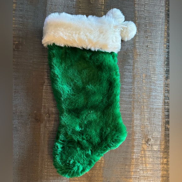 Furry Green Christmas Stocking with Bow and Balls - Picture 2 of 4